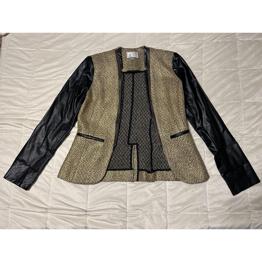 Vintage Alberto Makali Jacket Knit & Faux Leather Blazer Suit Coat Size 4 Small